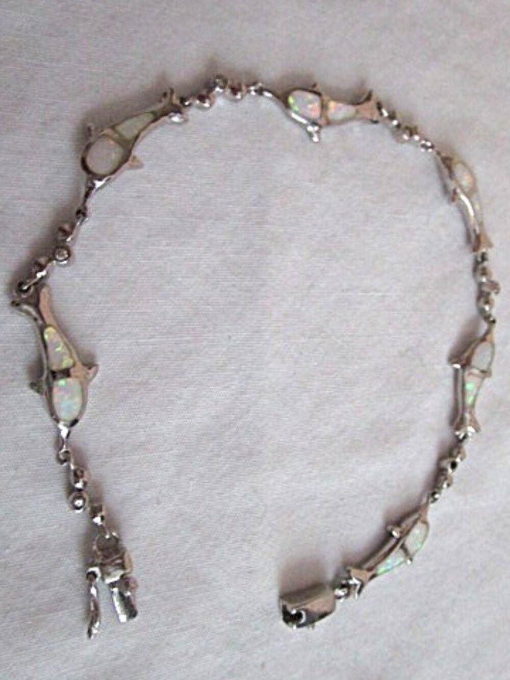 Sterling Silver Fire Opal Dolphin Bracelet 7.25"